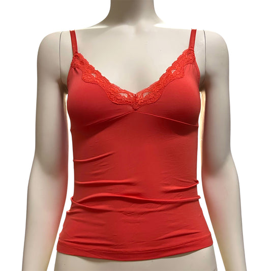 Coral Pink Contour Adjustable Strap Spagetti Lace Camisole Top