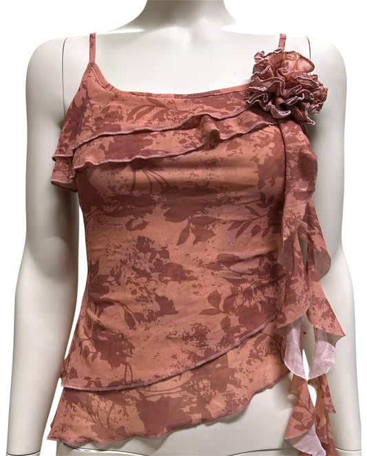 Women’s Flower Print 3d Floral Design Asymmetrical Hem Cami Top