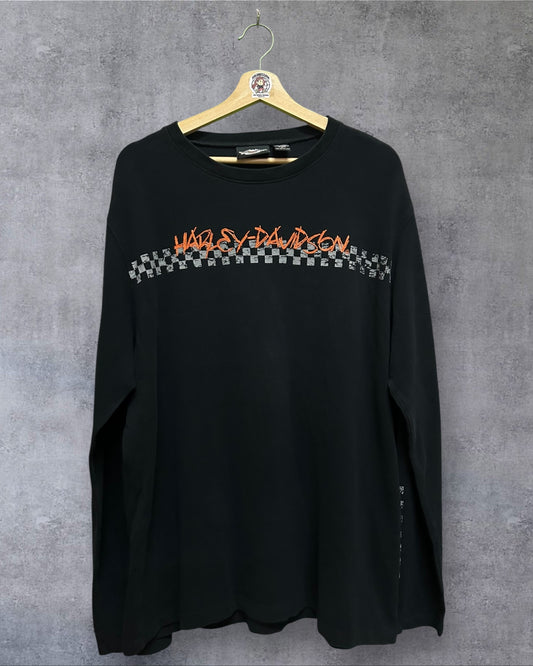 Harley Davidson Mens Motor Cycle Long Sleeve Tee Black Crewneck Large Large to XL