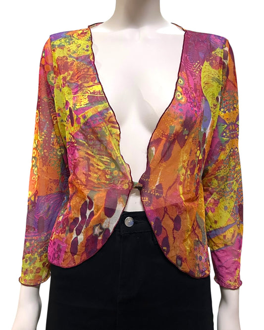 Colorful Asymetrical Mesh Cover Up Medium