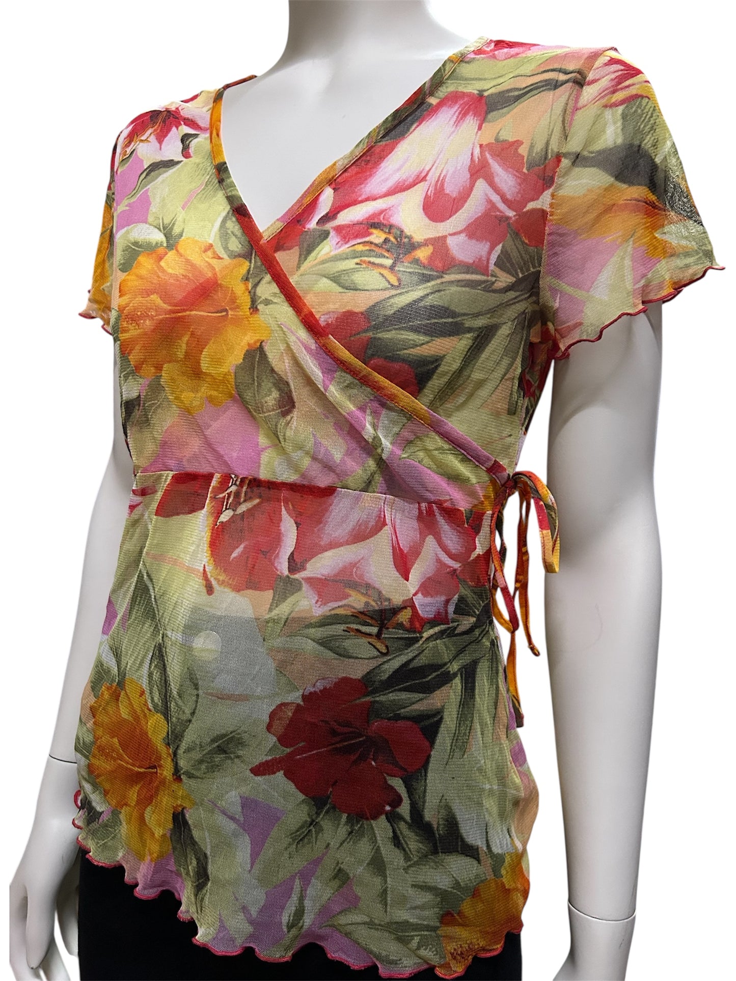 Mesh Floral Print with Side tie Top