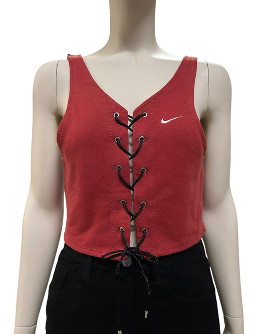 Nike Women’s Red Corset Reworked Vintage Nike Top Free Size