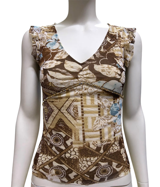 Vintage Boho Pattern With Sequin Mesh Ruffled Top