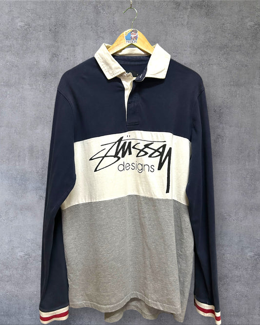 Stussy Spell Out Long Sleeve Polo L to XL Fit