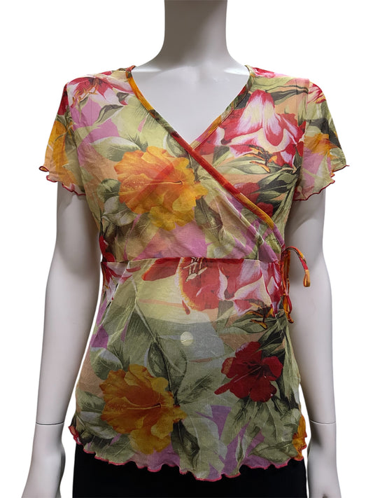 Mesh Floral Print with Side tie Top