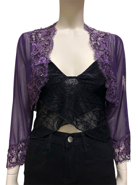 Purple Breaded Crop Top Cardigan XS