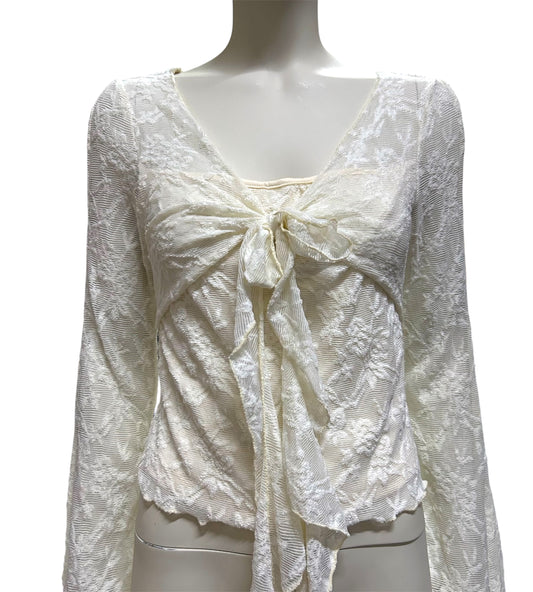 Off White Floral Lace Longsleeve Top
