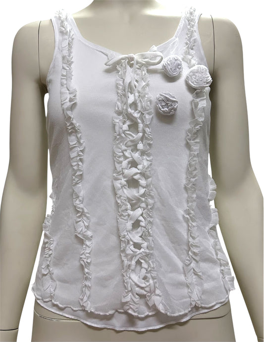 Women Slim White Ruffled Sleeveless Top