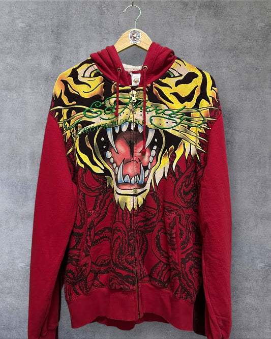 Men’s Red Christian Audigier x Ed Hardy Zip Hoodie Jacket XL