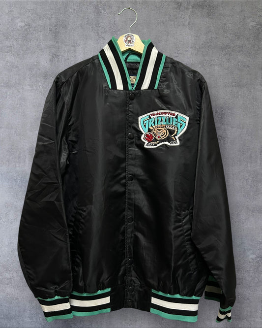Vancouver Grizzlies Teady Bear Black Varsity Satin Jacket Large to XL