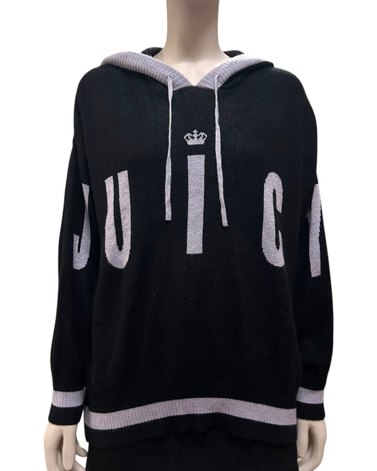 Juicy Couture Black Acrylic Logo Embroidery Hooded Sweatshirt Sweater Large to XL