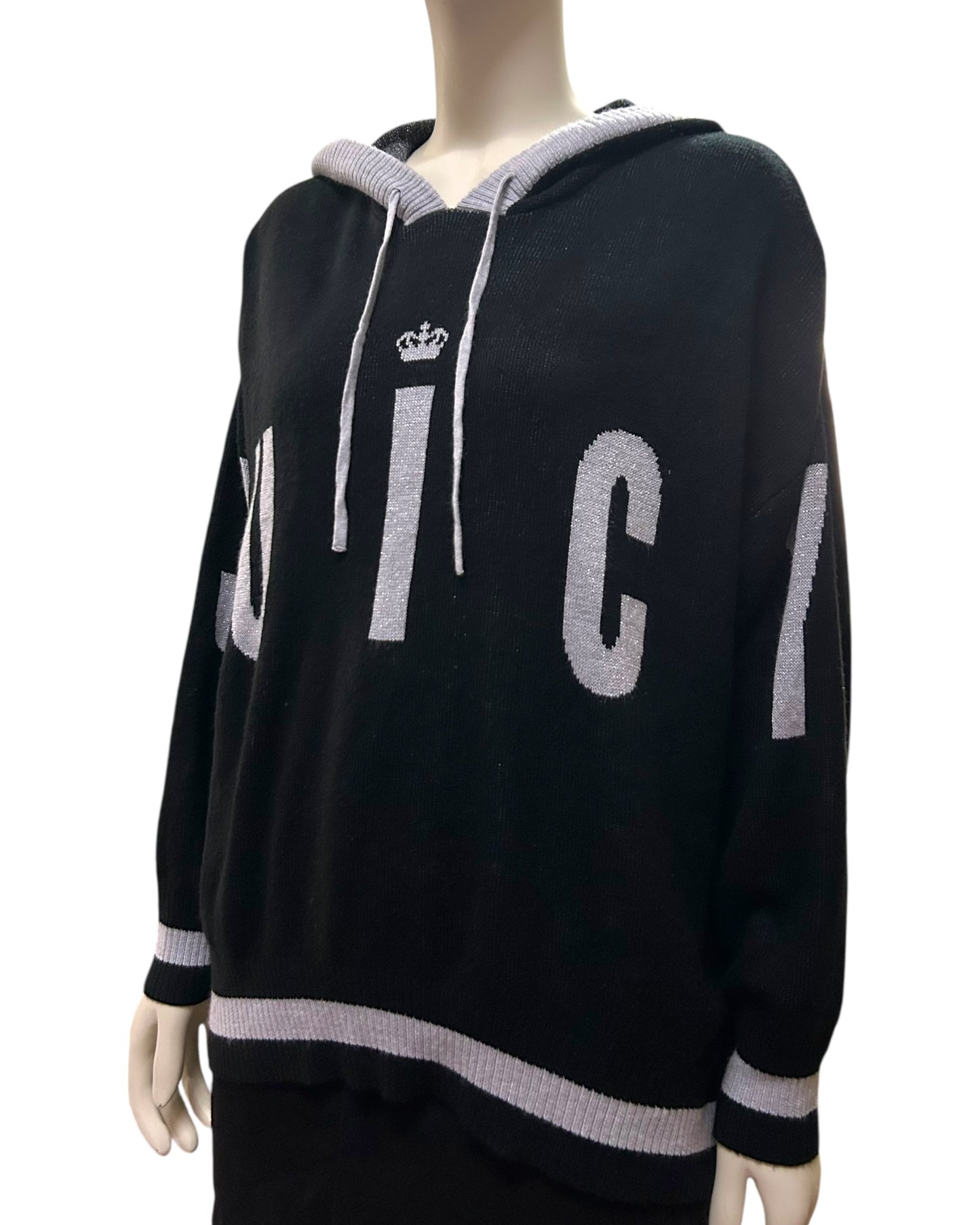 Juicy Couture Black Acrylic Logo Embroidery Hooded Sweatshirt Sweater Large to XL