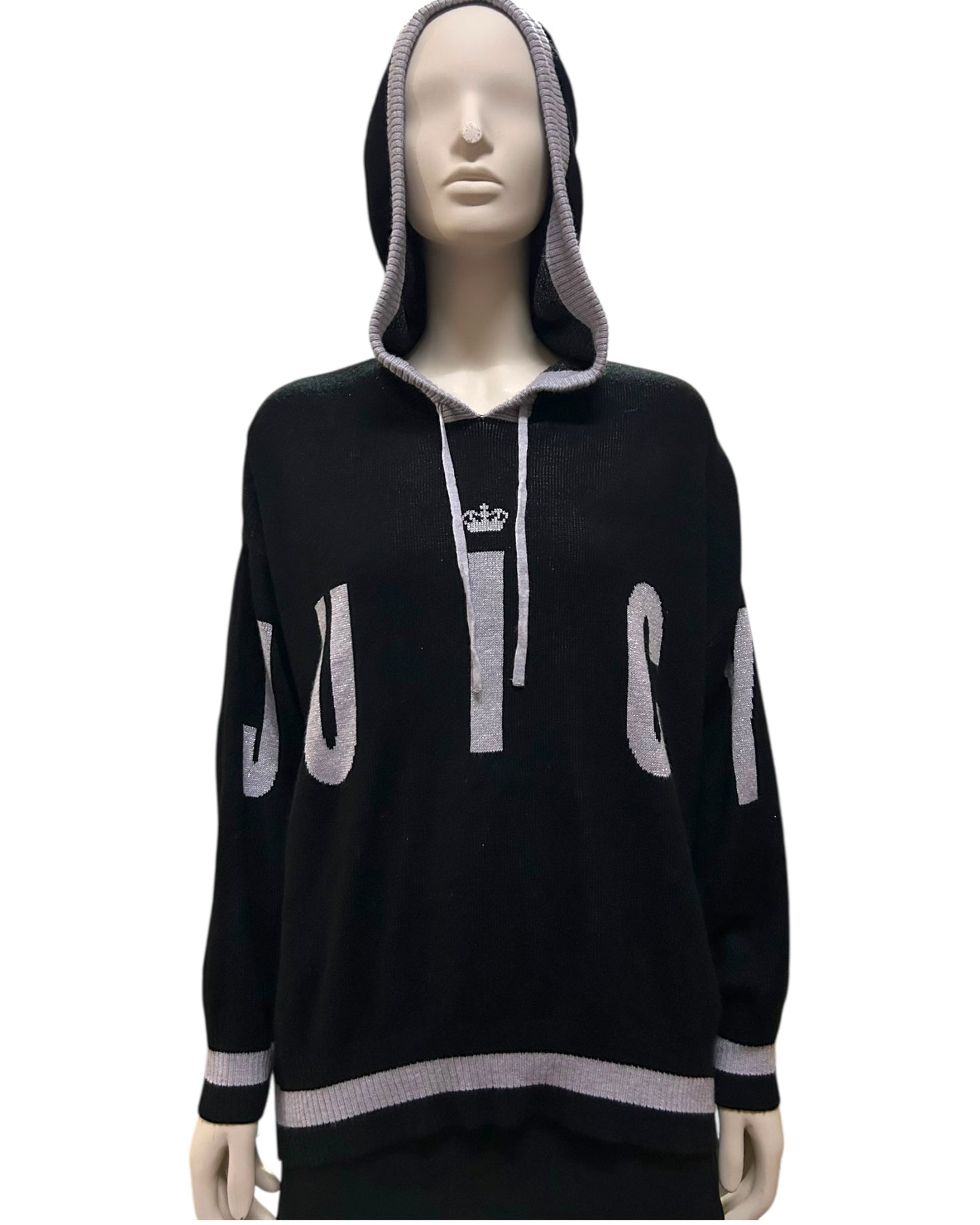 Juicy Couture Black Acrylic Logo Embroidery Hooded Sweatshirt Sweater Large to XL