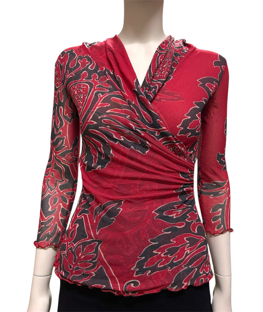 Women Nylon Sheer Ruched Side Twisted Longsleeve Top