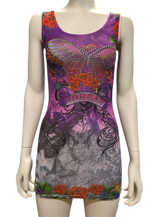 Morgan De Toi Purple & Pink Butterfly Mini Dress