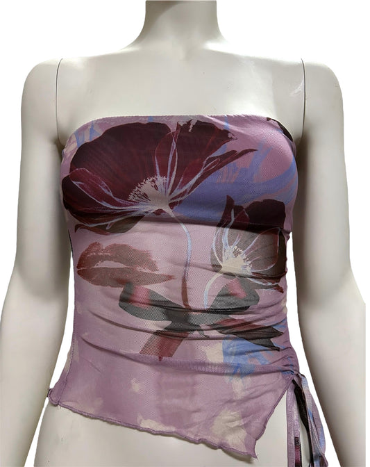 Women’s Floral Print Pink and Purple Crop Top Tube