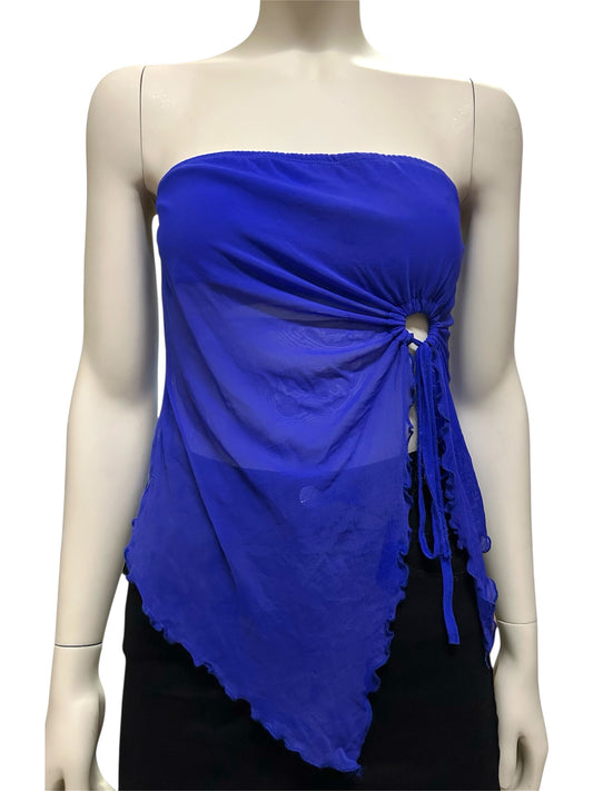 Women’s Ribbed Knit Side Drawstring Off Shoulder Bandeau Strapless Tube Top