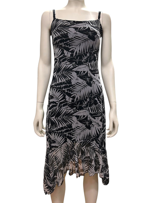 Black and White Floral Print Adjustable Spagetti Strap Asymmetrical Maxi Dress